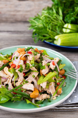 Steamed rip chicken spicy salad with shallot, celery, chili and Scallion.