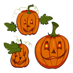 Pumpkins Jack for Halloween. Set. Isolated Objects on a white background.