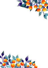 Halloween leave and orange berries watercolor.