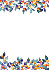 Halloween leave and orange berries watercolor.