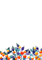 Halloween leave and orange berries watercolor.