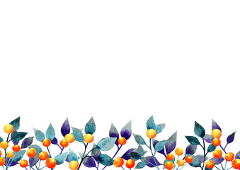 Halloween leave and orange berries watercolor.