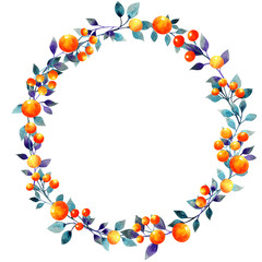 Halloween leave and orange berries watercolor.