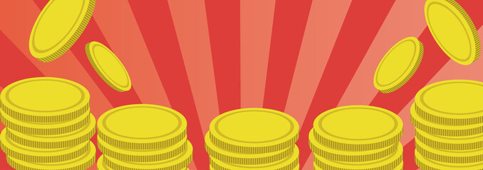 コイン　放射状背景　バナー　オレンジ　赤