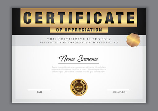 Certificate template with gold element, diploma, vector illustration