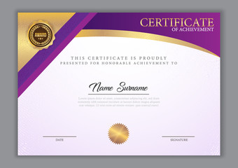 Certificate template with gold element, diploma, vector illustration