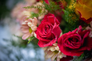 Beautiful outdoor wedding decoration with flowers