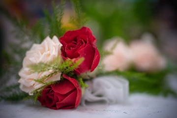 Beautiful outdoor wedding decoration with flowers