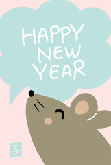 2020 mouse year, Japanese new year card template. Hand drawn text and mouse illustrations, Japanese Kanji NEDOSHI stamp