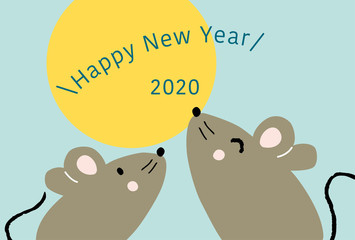 2020 mouse year, Japanese new year card template. Hand drawn  mouse illustrations