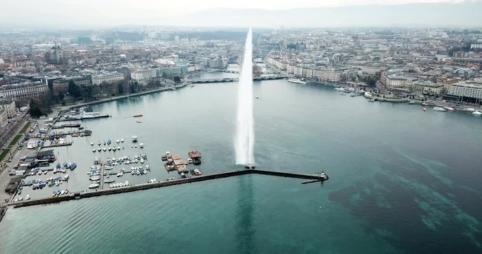 Aerial view of the fountain on the Lake Leman. Geneva. Switzerland