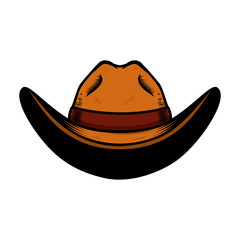 Illustration of cowboy hat isolated on white background. Design element for poster, card, banner, sign, emblem, label.