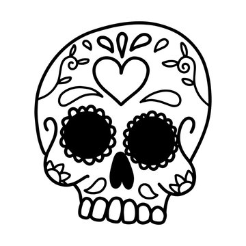 Hand drawn mexican sugar skull isolated on white background. Design element for poster, card, banner, t shirt, emblem, sign.