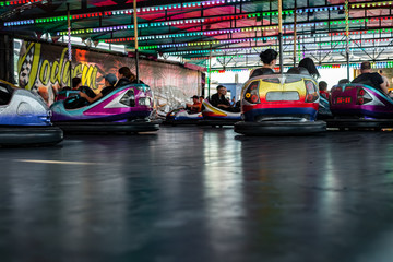 Fototapeta premium Fun adults and children attractions in the amusement park