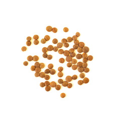 Top view of lentil seeds isolated on white background