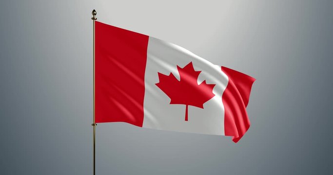 Canada realistic 3D waving flag in loop animated motion graphic 4K video. Canadian wavy pennant on a flagpole with alpha channel