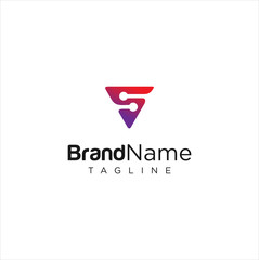 Triangle Letter v Tech Logo Design Vector Stock Illustration	