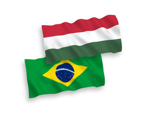 Flags of Brazil and Hungary on a white background