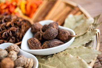 A plate of Chinese cuisine commonly used spicy cooking spices, grass fruit close-up