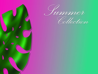 Summer banner with paper cut tropical leaves background, exotic floral design for banner, flyer, invitation, poster, web site or greeting card. Paper cut style, vector illustration