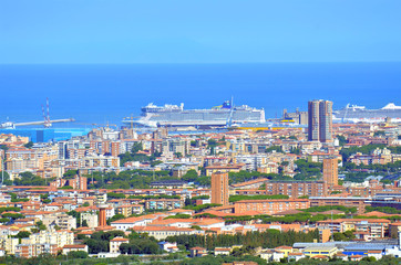 livorno italy harbor with cruise ships