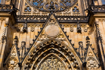 Saint Vitus Cathedral facade closeup view, Prague