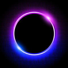 Silver sparkling ring with purple blue neon glitter on black background