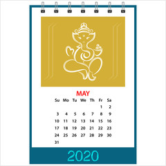Desk Calendar 2020 May Ganesha (The Lord Of Wisdom), Table Daily Calendar Template