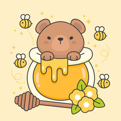 Vector character of cute bear in a honey jar