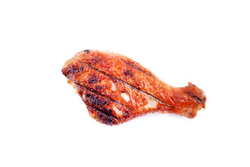 charred chicken leg isolated,grilled poultry barbecue on a white background