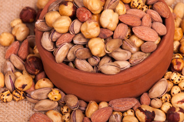 mixed nuts ,pistachios and almond in a bowl