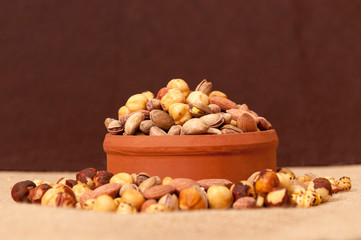 mixed nuts and pistachios in a bowl