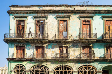 Old living colorful houses in the center of Havana, Cuba