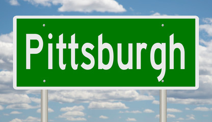 Rendering of a green highway sign for Pittsburgh Pennsylvania
