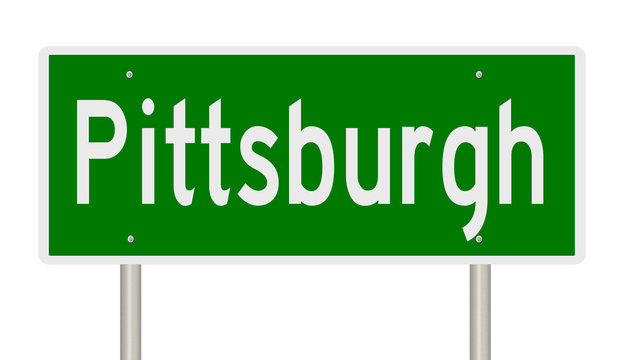 Rendering of a green highway sign for Pittsburgh Pennsylvania