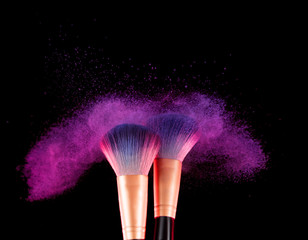 Cosmetics brush and explosion makeup colorful dust powder