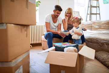 Family moving to new apartment.