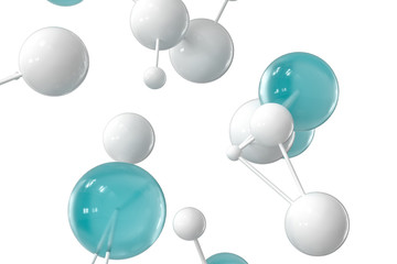 Gene lines and nodes, biological gene structure, 3d rendering.
