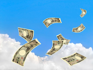 空に舞う一万円札