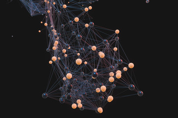 Gene lines and nodes, biological gene structure, 3d rendering.