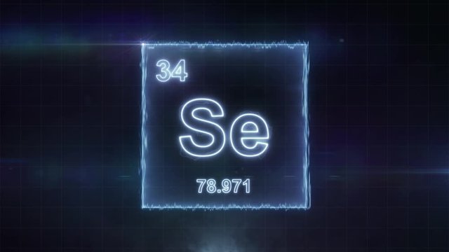 Selenium - periodic table element symbol hologram glowing on dark background in 4K