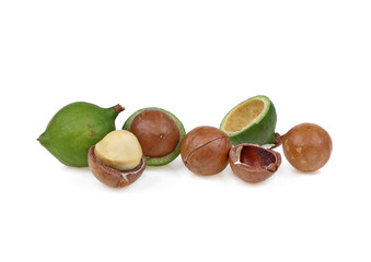 macadamia nuts isolated on white background.