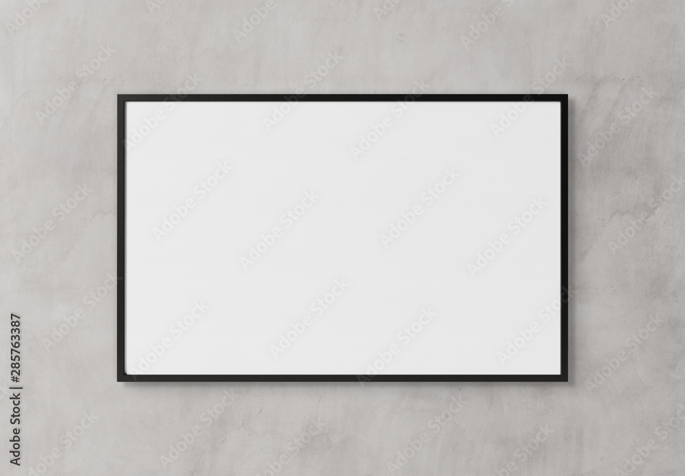 Aufkleber Black rectangular horizontal frame hanging on a white wall mockup 3D rendering