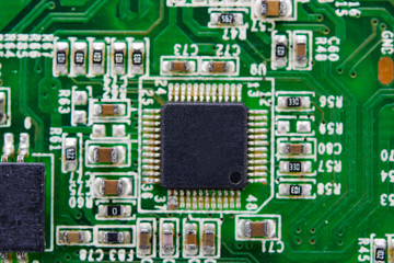 Close up blank microchip on Electronic circuit board.