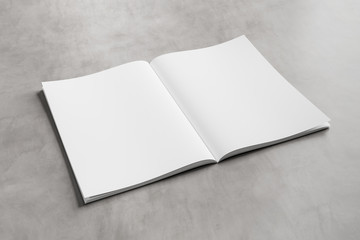 White open magazine mockup on concrete 3D rendering