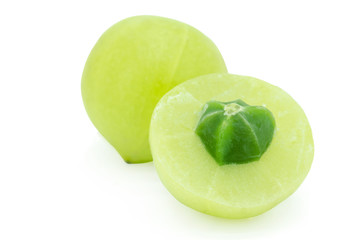 slice Indian gooseberry, amla green fruits isolated on white background. with clipping path.