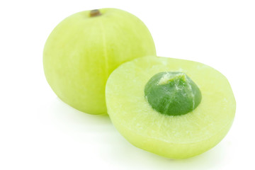 slice Indian gooseberry, amla green fruits isolated on white background. with clipping path.