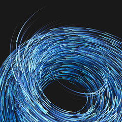 Blue swirling swirls with gradient lines, 3d rendering