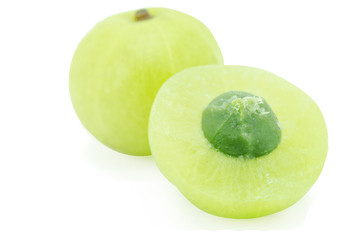 slice Indian gooseberry, amla green fruits isolated on white background. with clipping path.