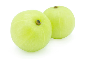 Indian gooseberry, amla green fruits isolated on white background. with clipping path.